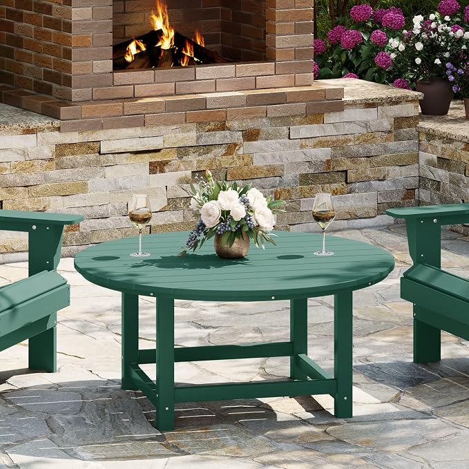 WestinTrends Malibu Low Outdoor HDPE Round Patio Coffee Table, Dark Green by WestinTrends