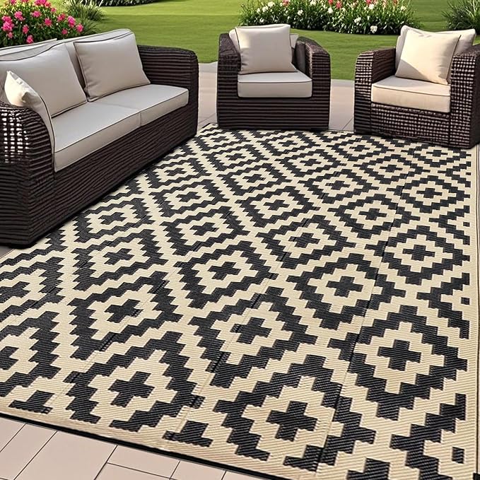 SAND MINE Reversible Mats, Plastic Straw Rug, Modern Area Rug, Large Floor Mat by SANDMIND