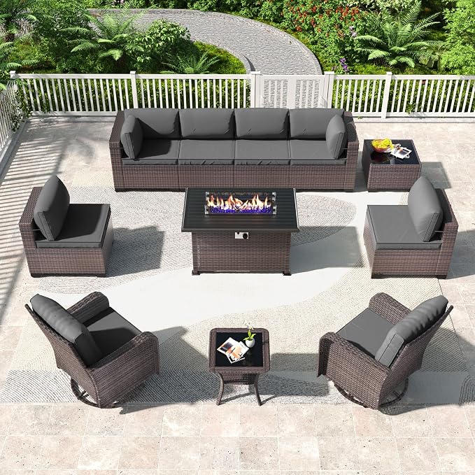 Kullavik 11 Pieces Outdoor Patio Furniture Set, PE Wicker Rattan Sectional Sofa by KULLAVIK