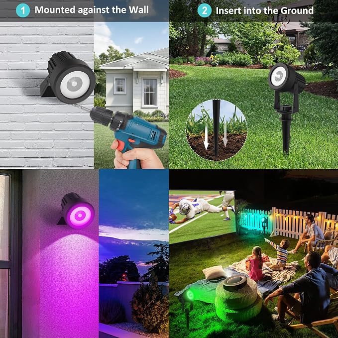 T-SUNUS RGB Solar Landscape Spotlights Christmas, Color Changing Spot Light - Image 4