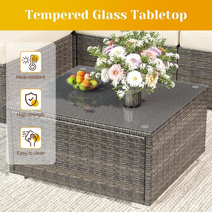 5 Piece Outdoor Patio Sectional Furniture Set, Weather Resistant Rattan Outside - Image 6