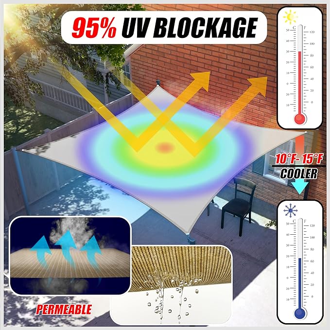 ColourTree TAPR1616 Custom Size 8' x 11' Grey Sun Shade Sail Canopy UV Block - Image 2