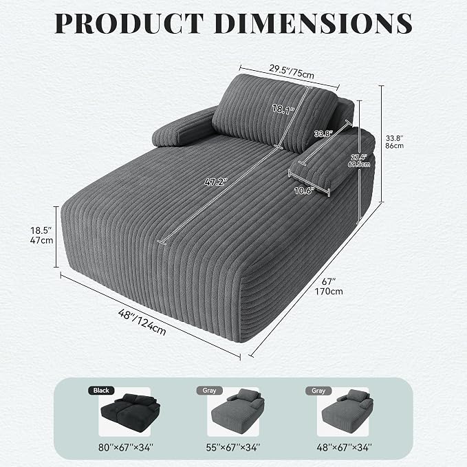 YITAHOME 67"L x 48"W Chaise Lounge Chair Indoor, Oversized Corduroy Upholstered - Image 2