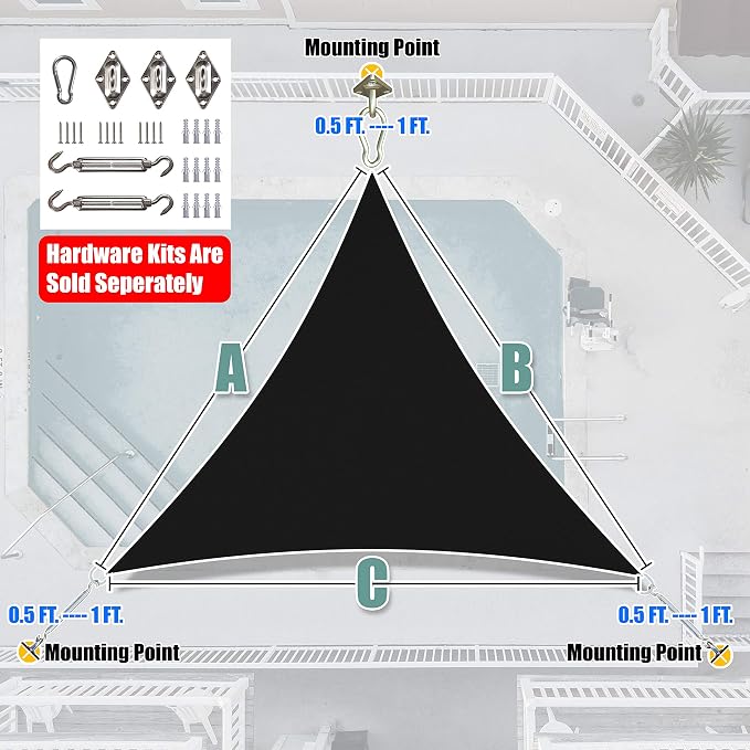 Amgo Custom Size 14' x 14' x 14' Black Triangle Sun Shade Sail UPF50+ AGTAPRT12 - Image 8