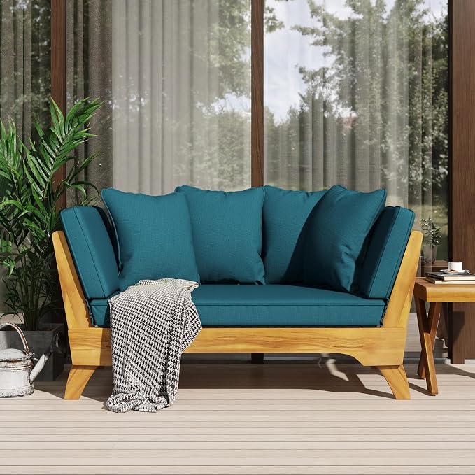 Merax Outdoor Patio Convertible Sofa Couch, Luxury Green Sectional Daybed - Image 2