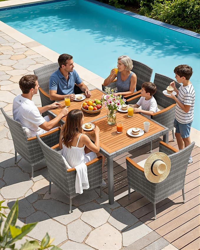 Flamaker 7 Piece Patio Dining Set Outdoor Acacia Wood Table and Chairs - Image 3