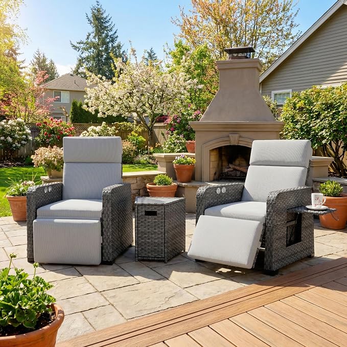 Restland Outdoor Recliner with Independent Adjustable Back & Footrest Wicker by Restland