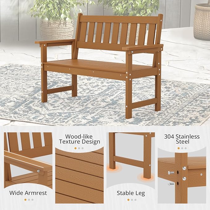 LUE BONA Outdoor Bench, 2-Person HDPS Garden Bench, Outdoor Benches Weatherproof - Image 4
