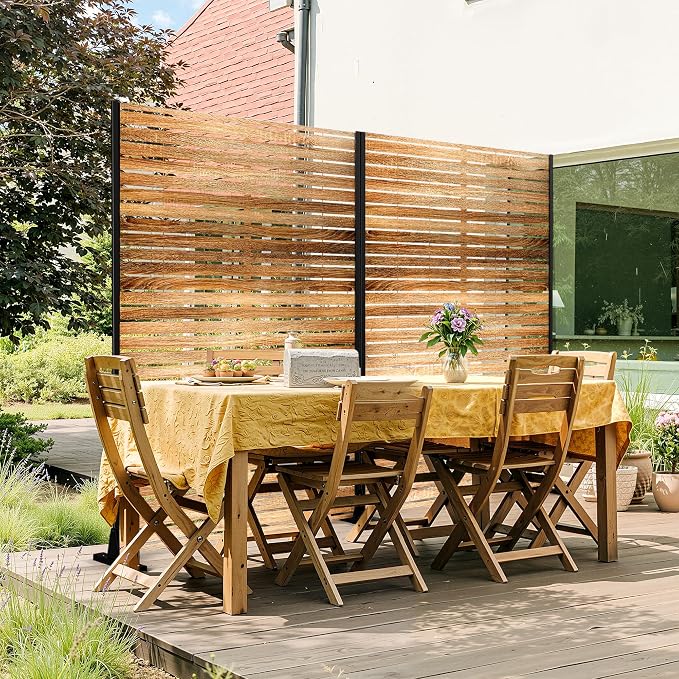 FENCY Metal Privacy Screen 72" H×47" W Natural Wood Color Outdoor Privacy Screen - Image 5
