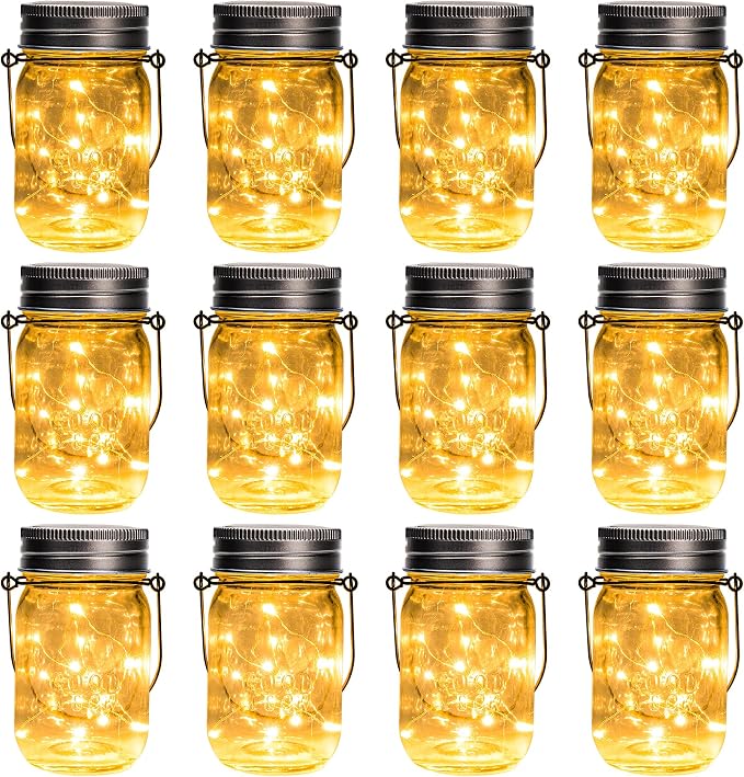 GIGALUMI Solar Mason Jar Lights, 12 Pack 30 Led String Fairy Lights Garden by GIGALUMI