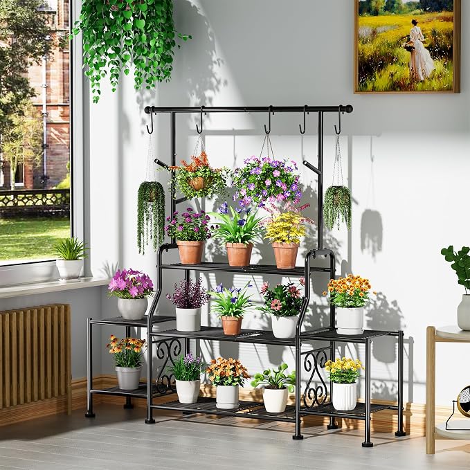GIOTORENT 3-Tier Tall Metal Plant Stand Indoor Outdoor - Image 2