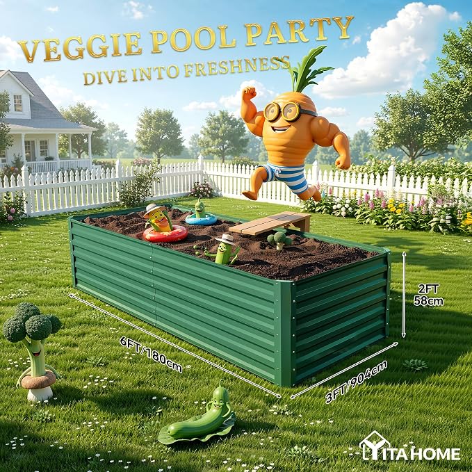 YITAHOME 6x3x2ft Large Raised Garden Bed Kit, Galvanized Metal Planter Box - Image 8