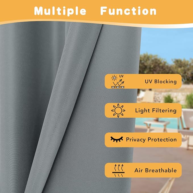 HolidayIdeas Outdoor Curtains for Patio Waterproof, 4 Panels - Image 3