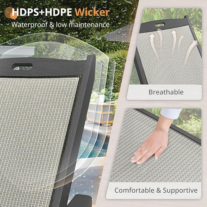 LUE BONA Chaise Lounge Chair Outdoor Set of 4, HDPS and HDPE Wicker Material - Image 4