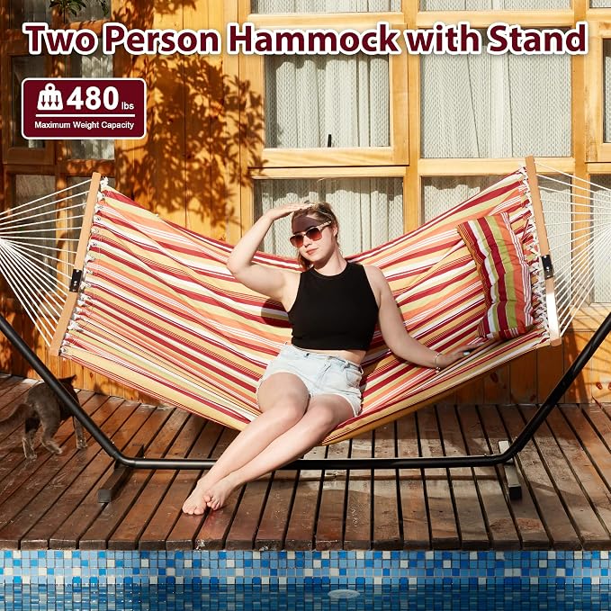 Two Person Hammock with Stand for Outside Heavy Duty, Outdoor Patio Hammock - Image 4