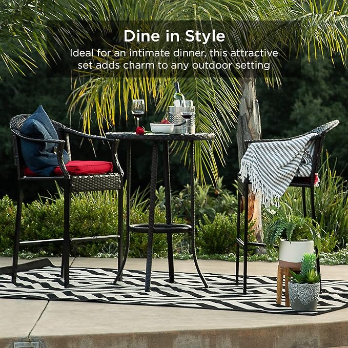 Best Choice Products 3-Piece Patio Bar Table Set, Outdoor Wicker Bar Height - Image 6