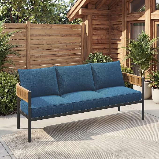 Gand Patio Outdoor 3-Seat Couch Sofa, Wicker Conversation Set by GrandPatio