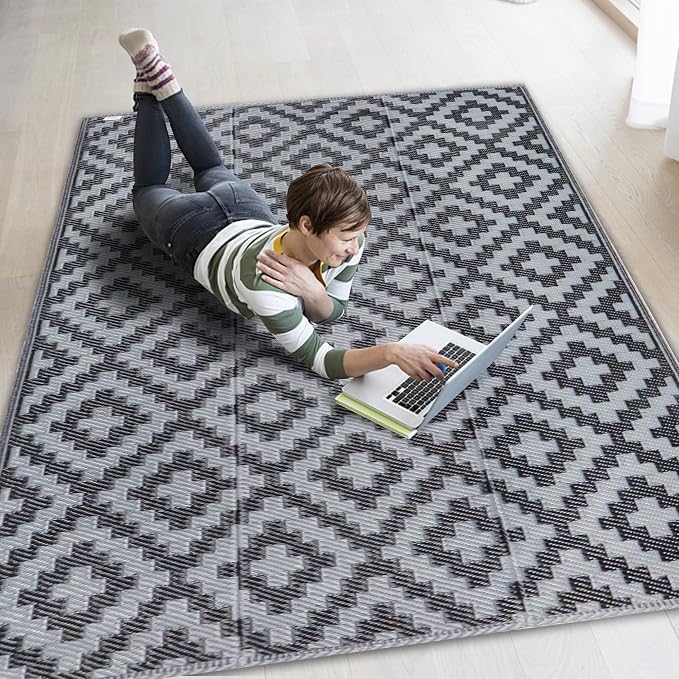 SAND MINE Waterproof Outdoor Rug 4x6 ft, Reversible Mats, Modern Area Rug by SANDMIND