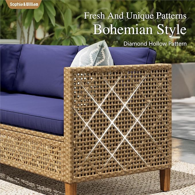 Sophia and William 5-Piece Wicker Patio Furniture Set, L-Shaped Outdoor - Image 4