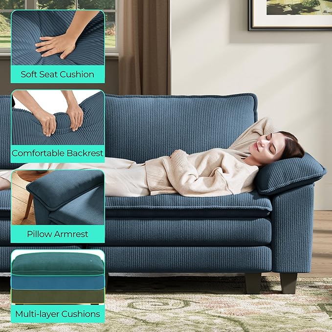 LINSY HOME 157'' Modular Sectional Sofa Blue Couch Corduroy Cloud Couches - Image 4