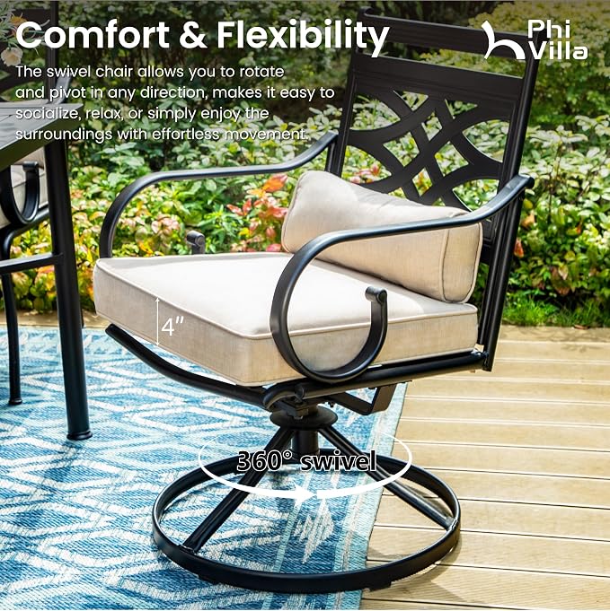 PHI VILLA Patio Dining Set for 6, Metal Patio Furniture for Outdoor Kitchen - Image 6