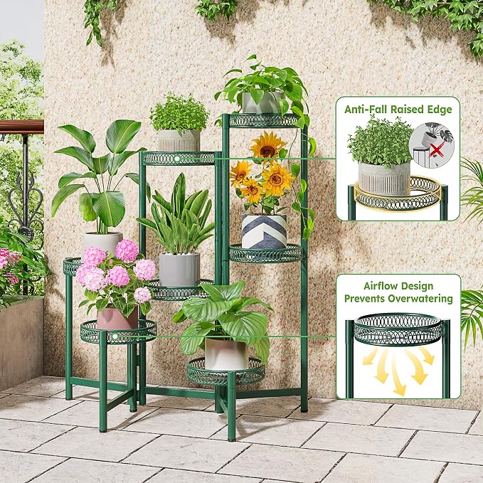 7 Tier Metal Corner Plant Stand Indoor Outdoor, Folding Tall Plant Rack - Image 4