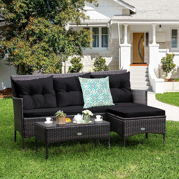 Tangkula 3 Pieces Patio Conversation Set, All Weather Outdoor PE Rattan Wicker - Image 2