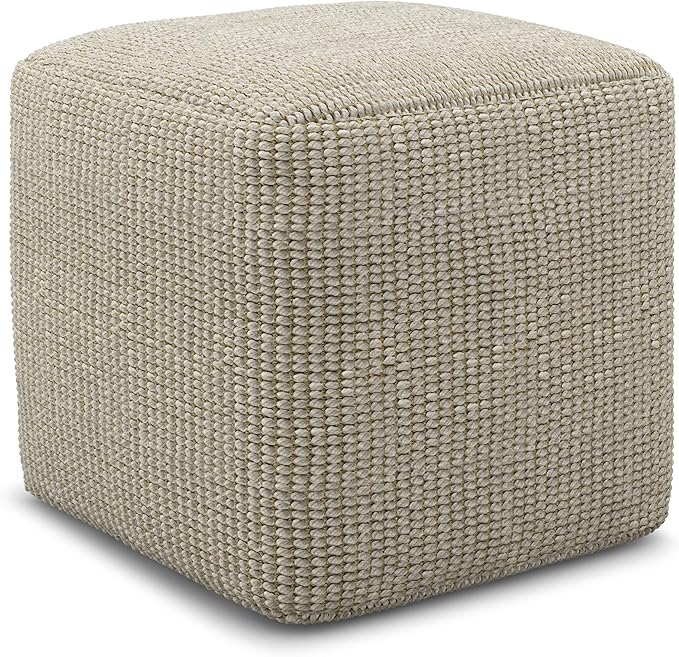 SIMPLIHOME Zelma Square Pouf – 18 inch Wide Upholstered PET Polyester Ottoman by SimpliHome