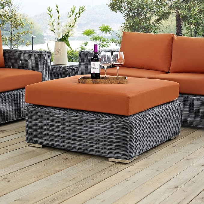 Modway Summon Wicker Rattan Outdoor Patio 36" Square Ottoman - Image 2