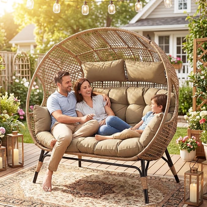 NICESOUL® Double Egg Chair Indoor Outdoor Stationary Oversized Thicken Padded - Image 3