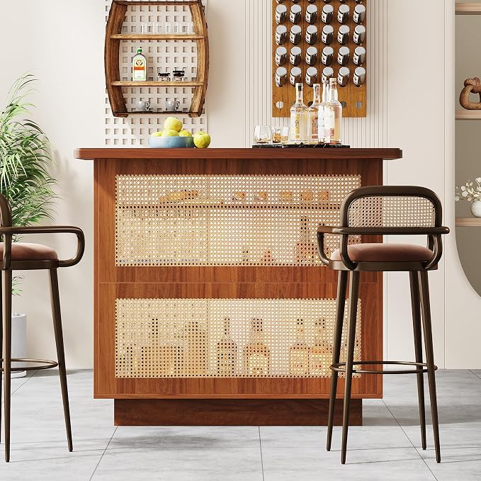 Tribesigns Rattan Home Bar Unit, Farmhouse 4-Tier Bar Table - Image 7