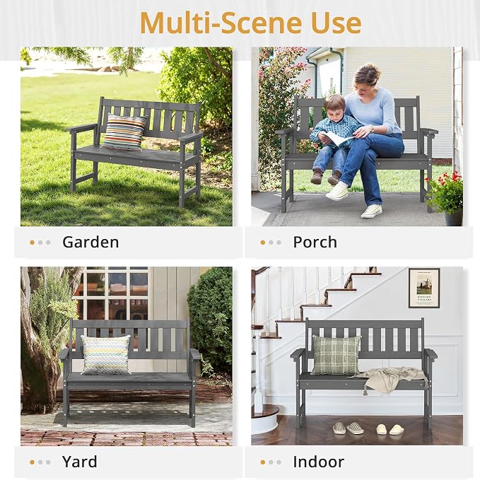 LUE BONA Outdoor Bench, 2-Person HDPS Garden Bench, Outdoor Benches Weatherproof - Image 5