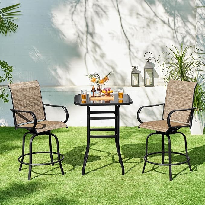 Yaheetech Patio Swivel Bar Stools Outdoor Chairs Set of 2 Outdoor High Bistro - Image 2