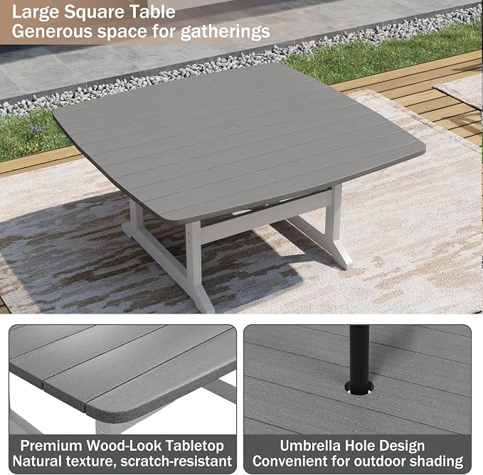 9-Piece Patio Dining Table Set, HDPE Outdoor Table and Chairs Set, All-Weather - Image 5