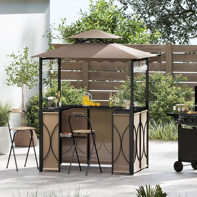 Tangkula 3 Piece Patio Bar Set, Grill Gazebo & 2 Foldable Bar Stools - Image 3