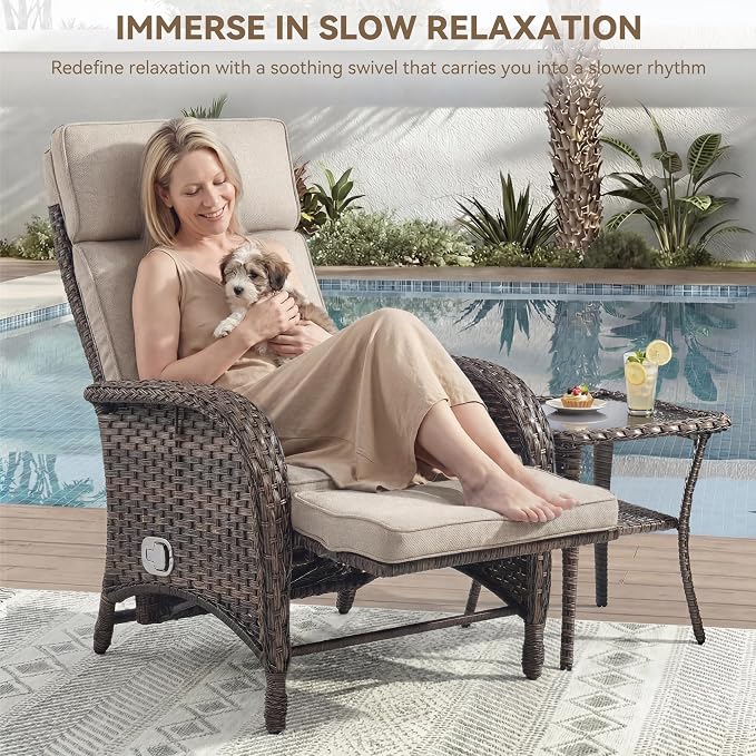 3 Pieces Zero Gravity Wicker Patio Recliner Chairs Set of 2 - Image 4
