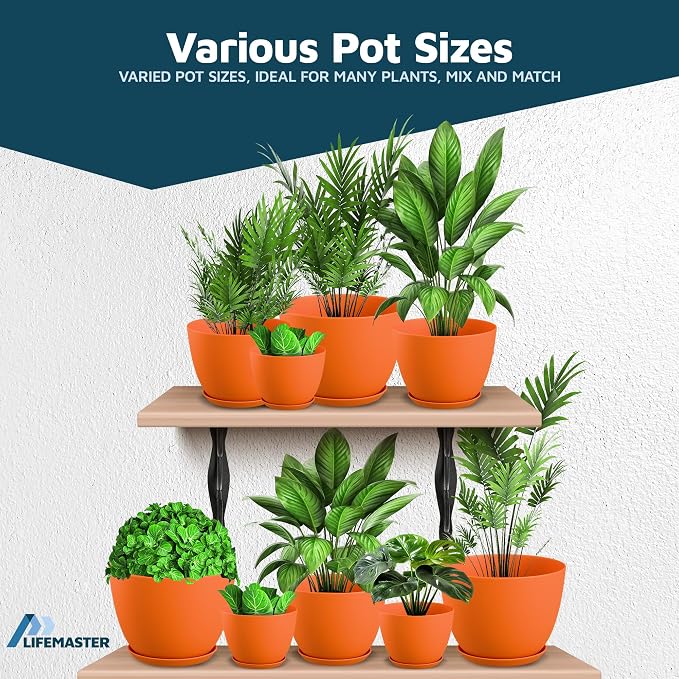 Yellow Plant Pots with Drainage Holes & Saucers 15 Pack, Indoor & Outdoor - Image 4
