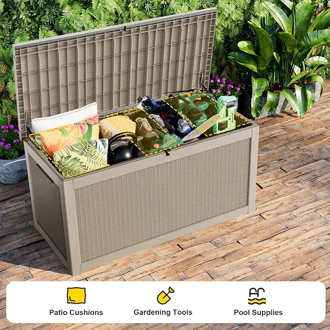 320 Gallon Outdoor Storage Box, Large Waterproof UV Resistant Deck Box - Image 5