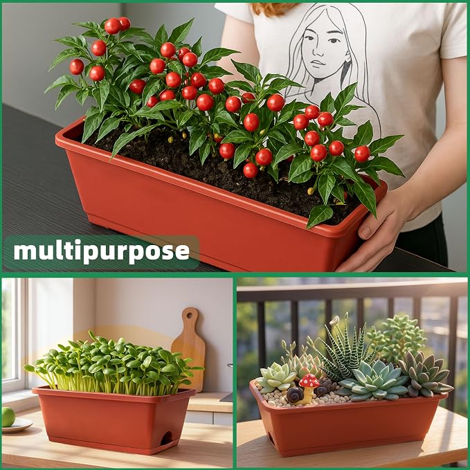 Window Box Planter, 12 Pack Plastic Vegetable Flower Planters Boxes 17 Inches - Image 6