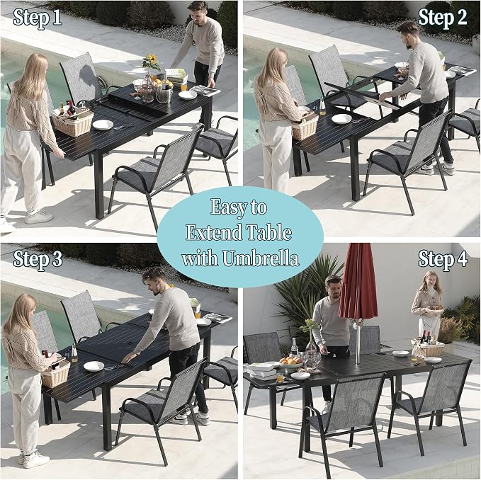 Outdoor Expandable Dining Table 71"-106" Aluminum Patio Dinner Table - Image 5