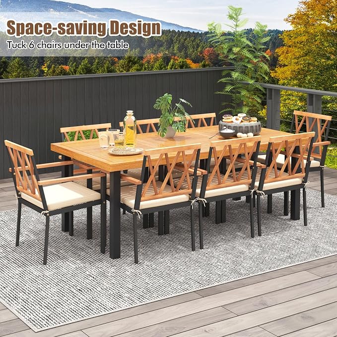 Tangkula 9 Pieces Patio Dining Set, Outdoor Acacia Wood Table and Chairs - Image 3