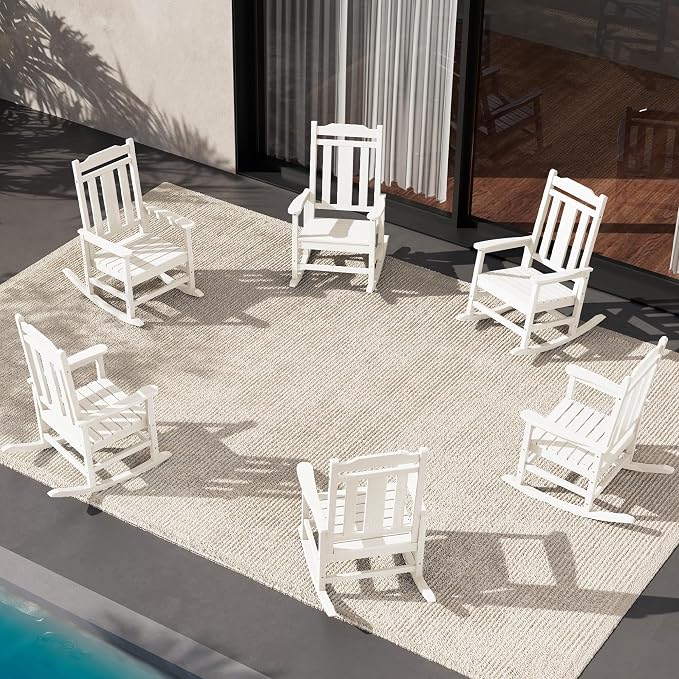 SERWALL Outdoor Rocking Chair Set of 6, Patio Rocking Chair Sets, HDPE Rocking by SERWALL