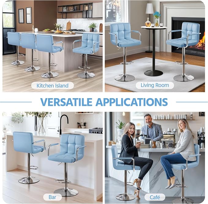 Yaheetech Bar Stools Set of 4, PU Leather Adjustable Swivel Barstools, - Image 5