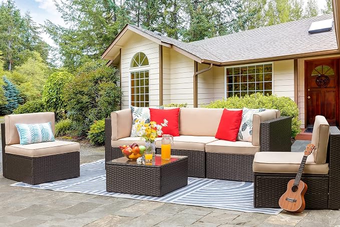 Vongrasig 6 Pieces Outdoor Patio Furniture Set, PE Wicker Rattan Sectional Sofa by Vongrasig