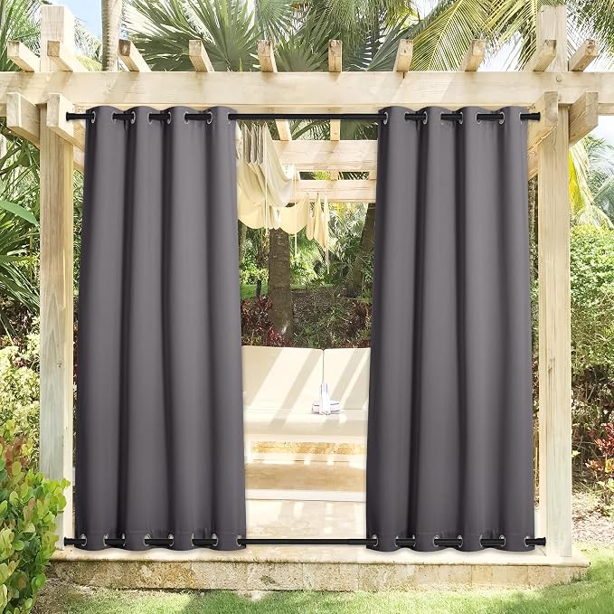 NICETOWN 2 Panels Outdoor Curtains Weighted Sunblock - Image 2