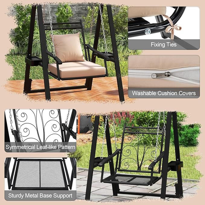 Tangkula Porch Swing with Stand, Outdoor Patio Swing with Heavy-Duty Metal Frame - Image 7