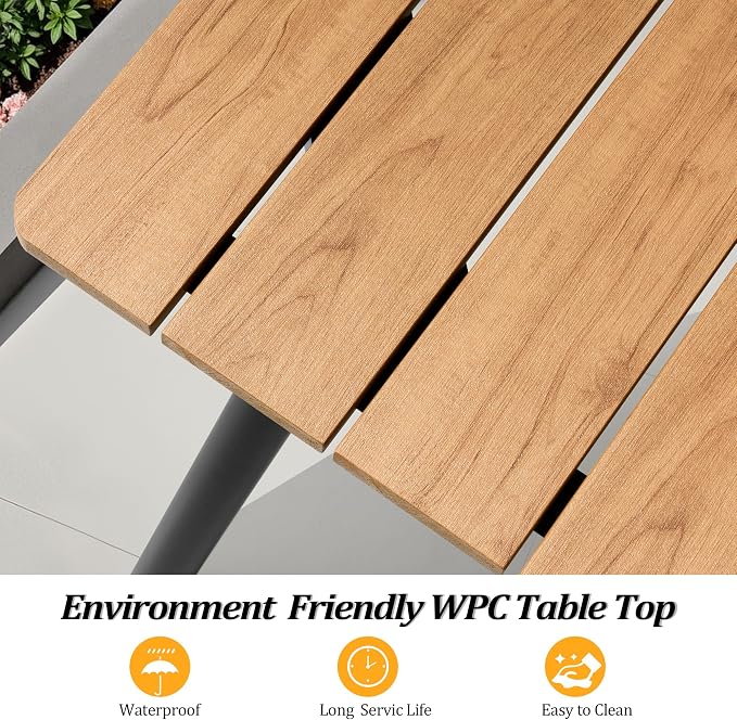 95" Patio Outdoor Dining Table for 8-10, Weather-Resistant Wood-Grain Top - Image 4