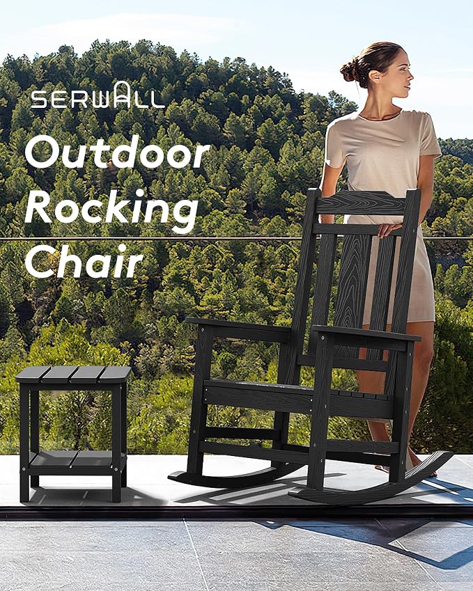 SERWALL Outdoor Rocking Chair Black Set of 8, All Weather Patio Rocking Chair - Image 8