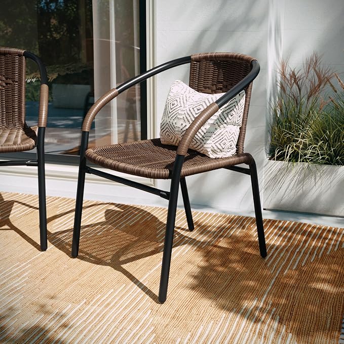 Flash Furniture Lila Medium Brown Rattan Indoor-Outdoor Restaurant Stack Chair - Image 2