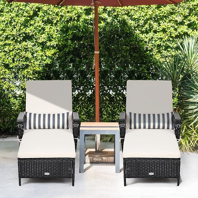 Tangkula Wicker Chaise Lounge Outdoor Set of 2, Patio Rattan Reclining Chaise - Image 2